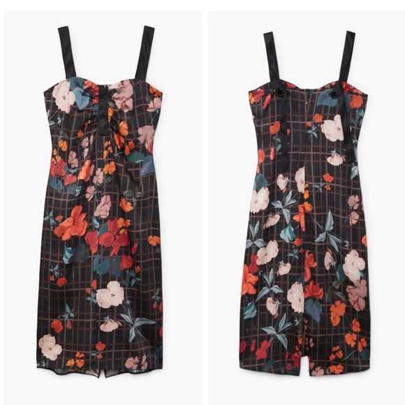 MANGO Suit Floral + Plaid Midi Dress - Size 4 - Picture 4 of 14